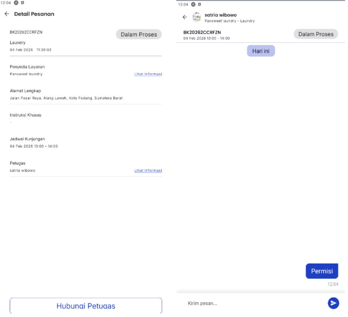 Halaman chat dengan petugas