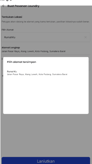 Halaman pemilihan alamat