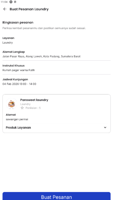 Halaman ringkasan pesanan