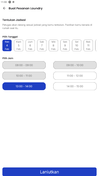 Halaman pemilihan tanggal dan jam