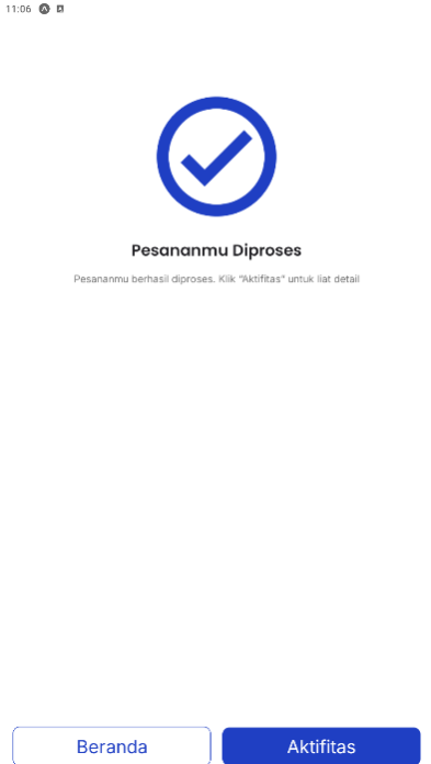 Halaman konfirmasi pesanan berhasil