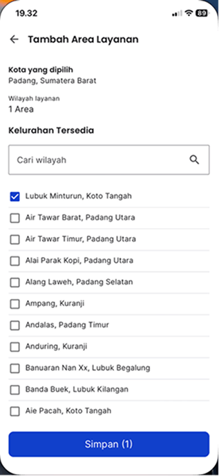 Halaman Tambah Area Layanan