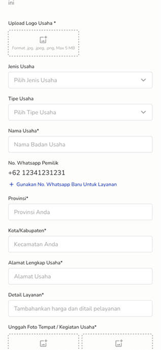Halaman Tambah Layanan