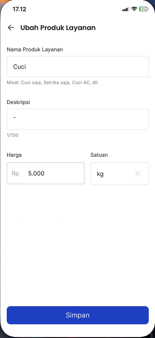 Halaman Ubah Produk Layanan