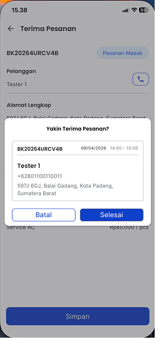 Modal Konfirmasi Terima Pesanan