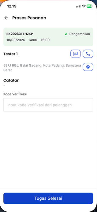 Halaman Proses Pesanan - Verifikasi Pengambilan