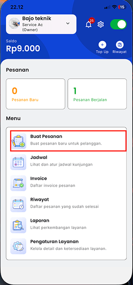 Beranda - Menu Buat Pesanan