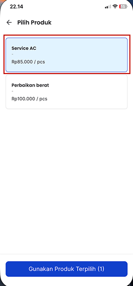 Halaman Pilih Produk