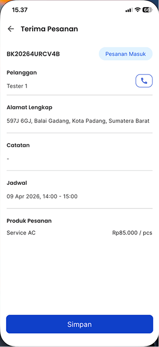 Halaman Detail Terima Pesanan