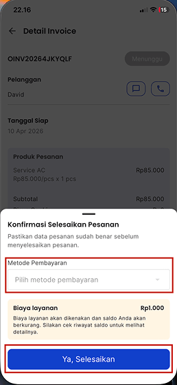 Konfirmasi Selesaikan Pesanan