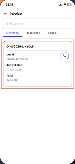 Daftar Invoice - Tab Menunggu