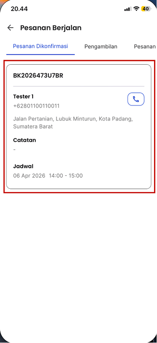 Menu Pesanan Berjalan dan Tab Status
