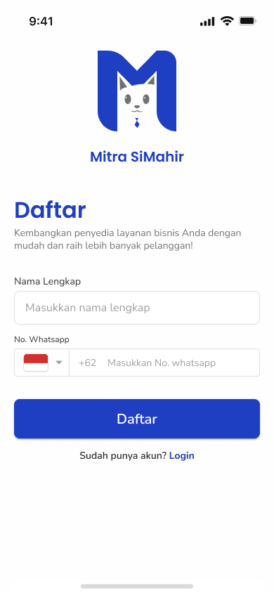 Halaman awal dengan tombol Daftar