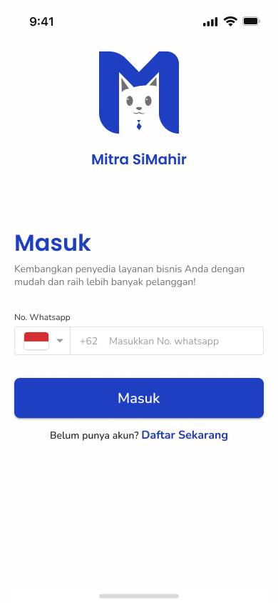 Halaman login dengan nomor yang diisi