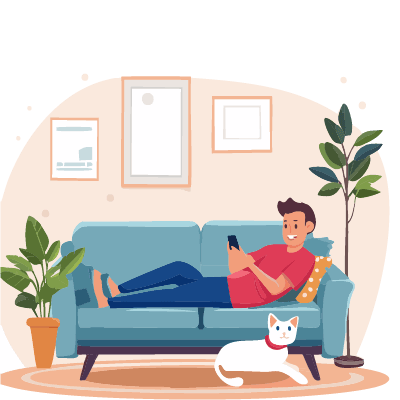 Person relaxing on couch using smartphone to order services