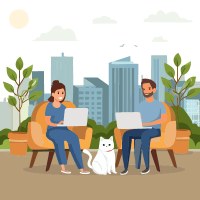 Diverse people using laptops in an outdoor setting